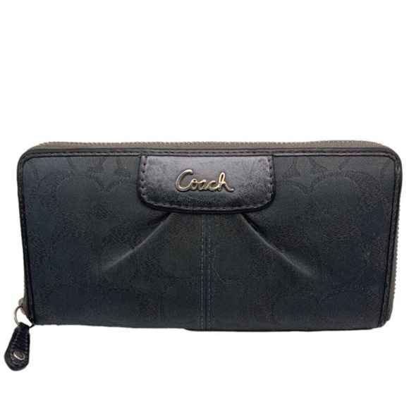COACH Gray Silver Signature Canvas Zip Around Wallet - Picture 1 of 10